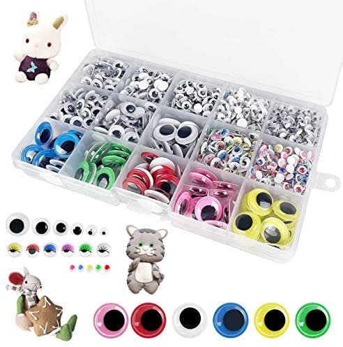 Uootach 1500 Piezas Ojos Móviles Autoadhesivos, Wiggle ojos de plastico, Wobbly Googly para Materiales para manualidades, Álbumes de recortes, Accesorios para juguetes (4/5/6/7/8/10/15 mm)