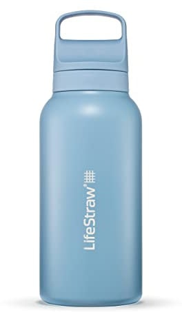 LifeStraw Go Series — Gourde filtrante en inox 1l pour les voyages et l’utilisation quotidienne. Élimine les bactéries, les parasites et microplastiques, améliore le goût, Icelandic Blue (bleu)
