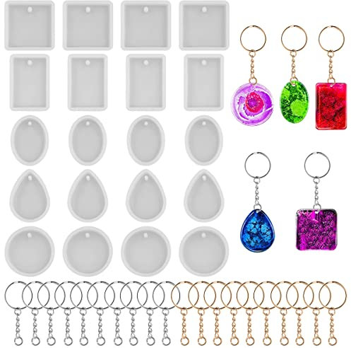 FineGood 20 Stück Schmuck Harz Formen, Schmuckherstellung Kit DIY Silikonform für Harzguss Halskette Anhänger DIY Ohrringe mit 20 Schlüsselanhänger