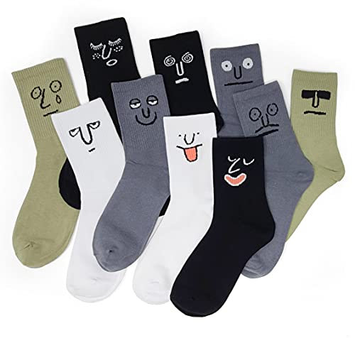 Meloday Crazy Funny Emotion Crew-Socken, weiche Baumwolle, 10 verschiedene lustige Designs und Farben pro Packung, 10 Stück, Camo, 43-47 EU