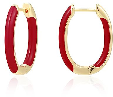 Huggie-Creolen für Frauen 18 Karat vergoldet bunte Emaille-Huggie-Ohrringe kleine hypoallergene niedliche Schmuckgeschenke (Dunkelrot)