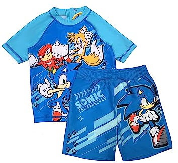 Sonic The Hedgehog, Boys 2 Piece Swim Set, Short Sleeve Shirt & Shorts, Blue, Age 7-8 Years