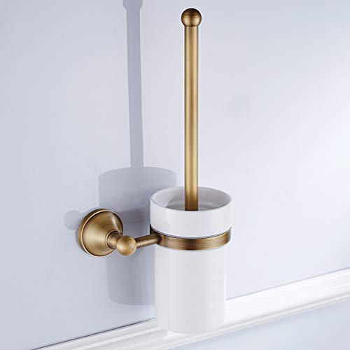 Pssopp European Carving Toilet Brush Holder Wall Mounted Brass Bathroom Accessories for Bathrooms Bedrooms Restroom (Golden)