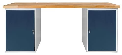 PROREGAL Werkbank Giant Rhino Plus mit 2 Stahlblechkästen | HxBxT 84x200x70cm | Traglast 500kg | Lichtgrau/Anthrazitgrau | Werkstatttisch Werktisch Packtisch Arbeitstisch