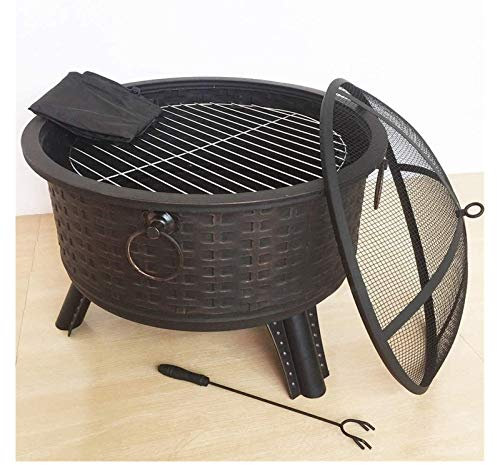 Feuerstellen für den Außenbereich, Holzofen, 66 cm, runde Feuerstelle, Lagerfeuer für den Außenbereich, Holzofen für Feuer und Terrassenheizung mit Grill, Grillrost mit