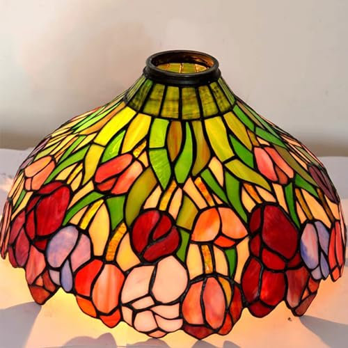 BOTOWI Tiffany Lamp Shade Replacement 14X7 Inch Rose Tulip Stained Glass Lampshade 1-5/8-Inch Fitter Opening Only for Table Lamp Floor Lamp Chandeliers Wall Lamp Ceiling Light Pendant Light,Tulip
