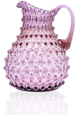 KVETNA 1794 Polka Dot Krug 2000 ml Handgemachtes Kristallglas Amethyst, Wasserkrug aus Kristall, Wasserkaraffe, Vintage Deko Glaskrug