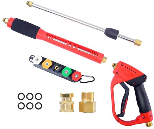HENYEER Hochdruckreiniger-Pistole mit Lanze und 5 abnehmbaren Sprühdüsenspitzen,Hochdruck Waschpistole,M22–14 mm Armatur,Quick Connect Spritzpistole Autowascher Zubehör Kit