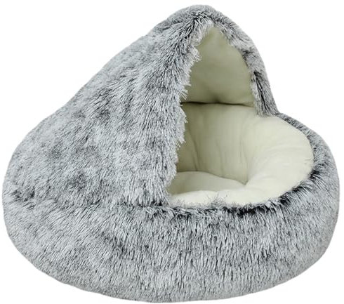Beskie Lit apaisant pour chien et chat - Coussin en peluche moelleuse pour chiot, chaton - Grotte en forme de beignet pour petit chien - Sac de couchage d'intérieur pour chat - Oreiller doux et chaud