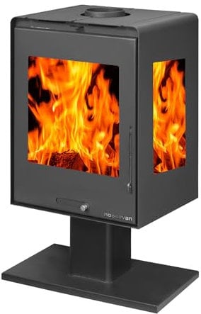 Hosseven 5091 Kaminofen – Der Panorama Kaminofen mit Drei Sichtfenstern, 6,5kW, EEK: A+, BImSchV Stufe 2, Schwedenofen