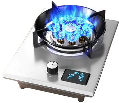 Cuisinière À Gaz 1 Brûleur, Flamme Élevée Temporisée À 9 Cavités De 7,2 KW, Support À Casseroles En Fonte À Panneau En Acier Inoxydable, Avec Protection Contre Les Flammes, Adapté Aux Cuisines Domesti