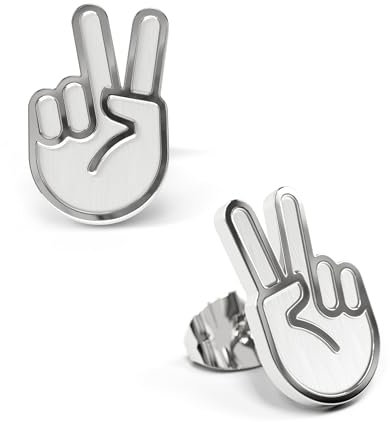 FYNGERS Ohrstecker – Handzeichen – Edelstahl oder vergoldet – unisex, allergikerfreundlich, mit Geschenkbox & Baumwollbeutel (Peace – Edelstahl)