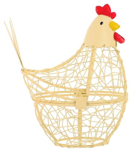 PRETYZOOM Chicken Hen Shaped Easter Egg Storage Box Wire Baskets Egg Holder Decorative Farmhouse Style Cute Yellow Egg Storage Container for Kitchen Farm