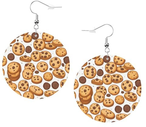 Cookies Food Schokoladenkekse Muster runde Ohrringe Anhänger 2 Stück stilvoll und schön leicht baumeln für Frauen Mädchen, Einheitsgröße, Leder, Kein Edelstein