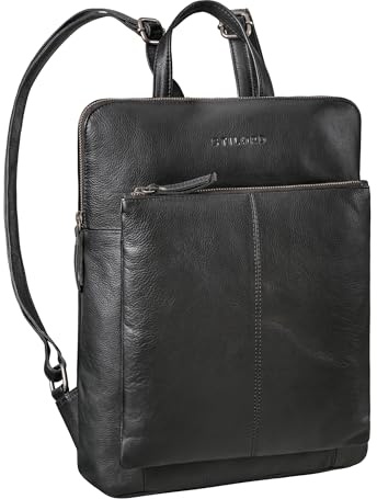 STILORD 'Jenny' Moderner Lederrucksack Damen Mittelgroß Echtleder Retro schicker Damenrucksack Leder Tagesrucksack Vintage Daypack Echtleder schlank, Farbe:schwarz