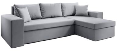Luxusbetten24 Designer Sofa Denver mit Stauraum und Schlaffunktion | Bezug: Stoff | Farbe: Grau | Stellvariante: Rechts