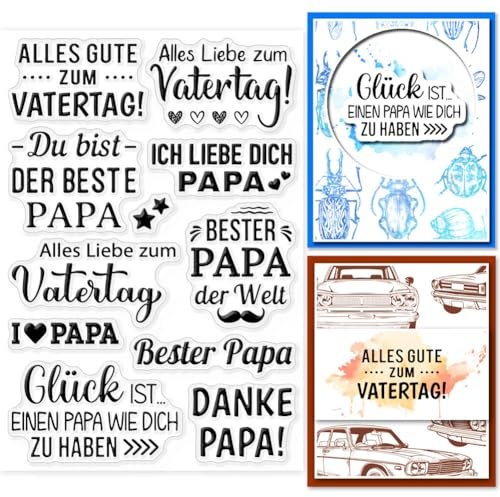 GLOBLELAND Klare Stempel Zum Thema „Deutscher Vatertag“ Für Kartenherstellung Sprüche Deutsche Klare Stempel Siegel Transparente Silikonstempel Für DIY Scrapbooking Fotoalbum Tagebuch Heimdekoration