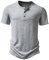 Men's Casual Grandad Collar Henley T Shirt Muscle Fit Summer Smart Short Sleeve 3 Buttons Tee Slim Fitted Collarless Polo T-Shirts Tops-Grey-XL