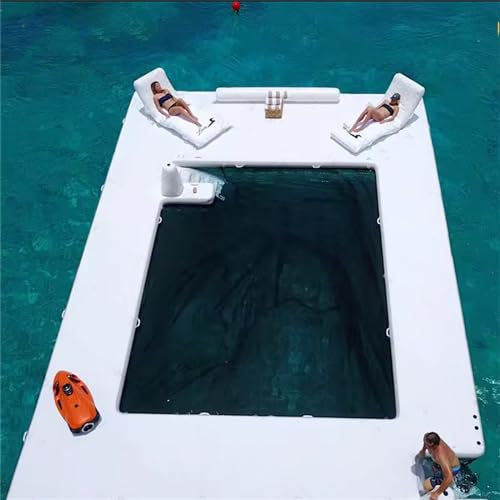 Gueploer EVA Non-slip Inflatable Floating Ocean Sea Swimming Pool Island Dock Platform With Net Comes with Two Lounge Chairs For Yacht,13.1Ft/4M*20Ft/6M