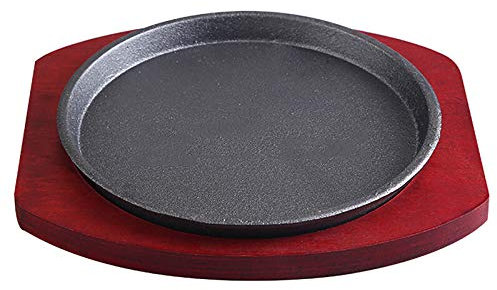 YISHUOYZBS Plato de hierro fundido, plato de carne con fondo de madera gruesa, plato de parrilla Teppanyaki para uso doméstico o restaurante, 20 cm