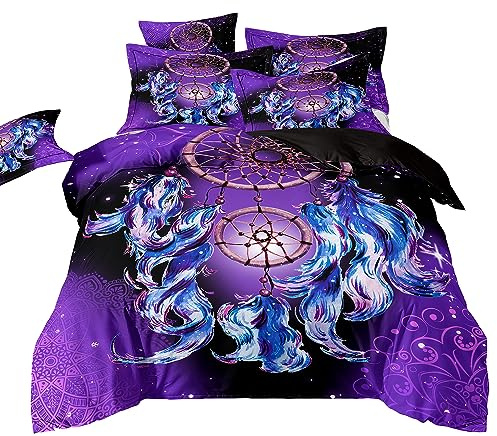 ZZTBQ Traumfänger Schmetterling Lila Blau Feder Bettwäsche für Kinder 135x200 Kinderbettwäsche Bettbezug und Kissenbezug-Set Exotisch Boho Stil Einzelbettwäsche Set