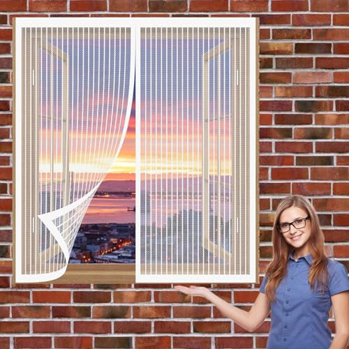 Zanzariera Magnetica Porta Finestra 74 x 142 cm Telaio Magnetico per Finestra Chiusura Automatica a Calamite La Zanzariera Silenziosa Zanzariere a Calamita per Finestre Porte, Bianco