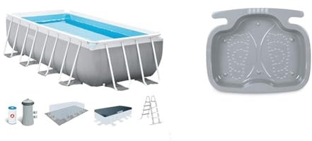 Intex kit Piscine Prism Frame rectangulaire Angulaire Tubulaire (l) 4,88 x (l) 2,44 x (h) 1,07m & 29080 - Pediluve Coloris aléatoire