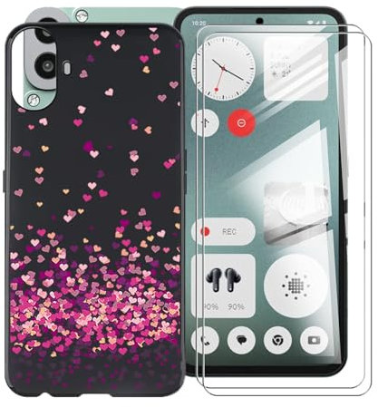 AQGGIIXY Hülle für Nothing CMF Phone 1 (6.67) +(2 Stück) Gehärtetem Glas Schutzfolie, Ultradünne Schwarz Kratzfest Weich Silikon TPU Bumper Schutzhülle Cover für Nothing CMF Phone 1 - WM85