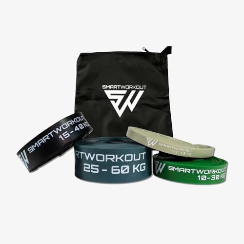 SmartWorkout - Set mit 4 Widerstandsbändern aus Naturlatex – Gummibänder für Krafttraining, Fitness, Yoga, Pilates – 4 Widerstände von 5 kg bis 60 kg
