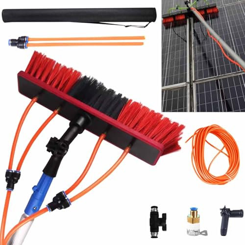 DKPLOE Teleskopischer Wassergespeister Stangensatz, Fensterreiniger Mit Teleskopstange, für Terrassendach Reinigung, 3-12m Teleskopstange,50cm Brush Head(7m)