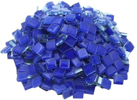 Yuvori Piastrelle quadrate per mosaico in cristallo, 0,5 kg, 1 cm, fai da te, per bagno, soggiorno, cucina, balcone (blu navy)