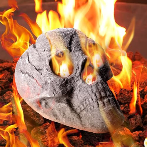 Halloween-Feuerstelle, Totenköpfe, 22,6 cm, künstliche Keramik-Feuerstelle, feuerfeste Totenköpfe, Lagerfeuer-Zubehör, künstliche Holzscheite, Halloween-Dekoration für Gas-, Propan-, Lagerfeuer,