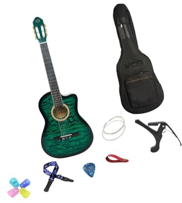 Akustikgitarre, Konzertgitarre, 6 Nylonsaiten, leichte, gekerbte Gitarre in Leistungsqualität für Erwachsene für Anfänger, Reiseprüfungen, GrÜn