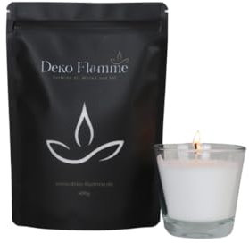 Deko Flamme Original Kerzensand ohne Duft - Farbe Weiss - 400g inkl. 20 Dochte - Kerzengranulat Pearled Candle Kerzenwachs - Kerzen Sand für kreative Dekorationen