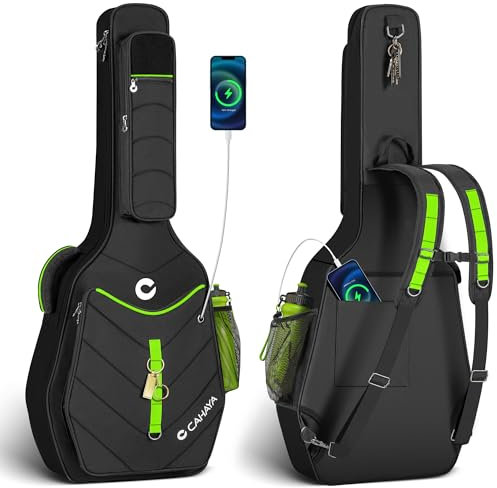 CAHAYA Acoustic Guitar Gig Bag - Fashionable Soft Bag with DIY Adhesive Patches Side Pocket for Water Cup 12mm Padding Water Resistant and Adjustable Shoulder Strap Fits 40 41 42 Inch Acoustic Guitars