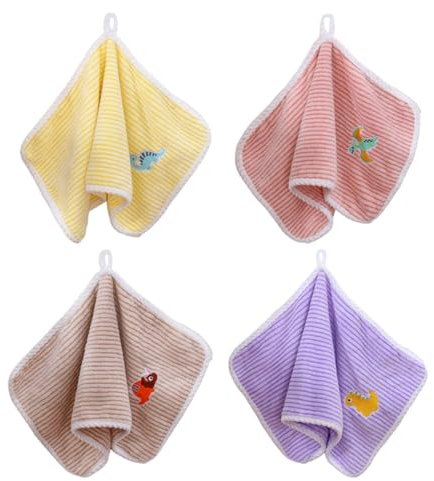 Pack De 4 Toallas Infantiles De Dinosaurios De Dibujos Animados, Toallas Suaves Y Absorbentes, Toallas De Cara para Niños, Toallas De Baño, Toallas De Terciopelo Coral