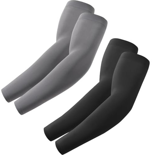 fuinloth 2 Pares Mangas de Brazo para Hombres y Mujeres, Deporte Compresión Protección Solar Negro+Gris Oscuro