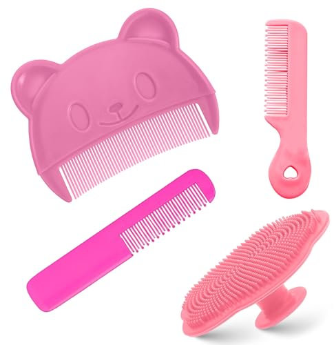 4er-Pack Babybürste, Sanfter Milchschorf Kamm, Baby Haarbürste, Effektives Kopfgneis Entfernen Schorfkamm Baby, Hilft Bei Der Sanften Reinigen Massage Der Kopfhaut für Neugeborene Und Baby (Rosa)