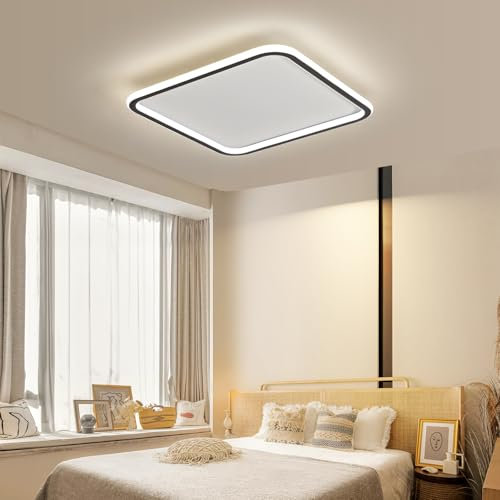 Mikeru LED Deckenleuchte 50cm, Quadratisch Flush Montage Deckenleuchten 3000K/4500K/6500K Dimmbare 10% bis 100% Schlafzimmer Deckenleuchte mit Fernbedienung Große Bad Deckenleuchten für Treppenhäuser