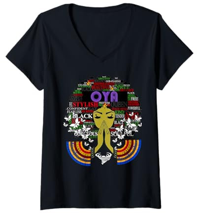 Damen Orisha Oya - Orisha von Wind und Krieger, Natur T-Shirt mit V-Ausschnitt