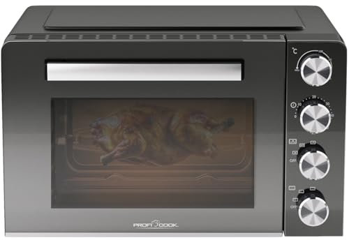 ProfiCook Mini-four 30L | Chaleur tournante + chaleur voûte et sole | avec tournebroche et pierre à pizza | 100°C - 230°C | avec chaleur tournante et minuterie | Petit four 1500W | PC MBG 1277