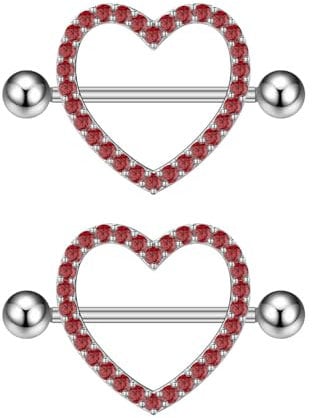IMINI 14G Kristall Herz Nipplerings Barbells - Hypoallergen Zirkonia Körperschmuck für Frauen Nipple Shield Ringe Piercing Geschenk, M, Kupfer, Zirkonia