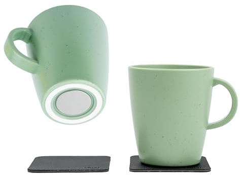 silwy® Dolomite Green Lot de 2 tasses magnétiques en plastique + 2 tampons en métal nano gel | Tasses magnétiques pour camping-car, camping et bateau | Anti-claquement antidérapantes et incassables