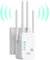 Repeteur WiFi Puissant, Amplificateur WiFi 1200Mbps Double Bande 5GHz/2.4GHz, Répéteur WiFi 4 Antennes, 2 Ports LAN, WiFi Extender Compatible avec Toutes Les Box Internet