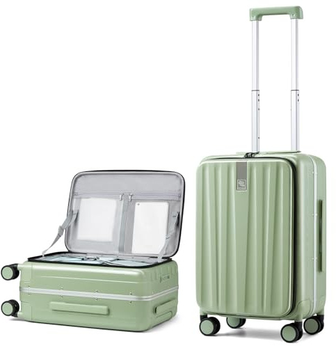 Hanke Handgepäck Koffer PC Hartschalenkoffer mit 360° Spinner Rädern Frontöffnung Reisekoffer Aluminium Koffer mit TSA-Lock 49x35,1x23,5 cm (40L), Bambusgrün