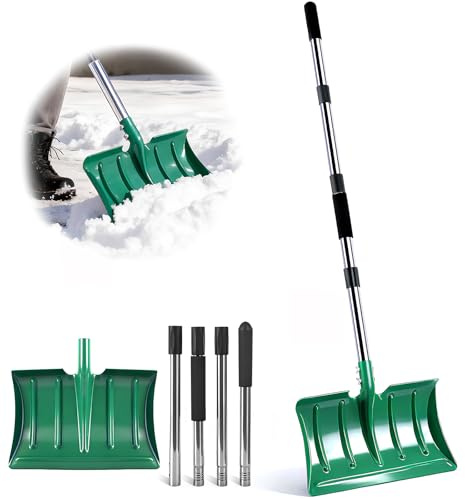 Schneeschaufeln mit 163cm Langstiel, Hochfester Metall-Schneeschieber mit 41cm Breiter Schaufel, Lang Ergonomischem Griff & Anti-Frost-Schaum für Schneeräumung von Einfahrt, Auto, Mulch, Erde, Garten