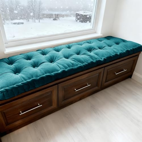 WLXFF Samt Knopf-Bankkissen, 10cm Dicke Gartenbankauflage Mit Griff Bankpolster Schaukel Sitzkissen Sitzauflage, Erkerfenster-Sitzkissen, FüR Outdoor, Gartenbank, Terrasse,No7,120x60cm