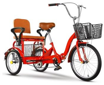 NIUSABOU Klappbares Dreirad für Erwachsene, Klappdreirad for Erwachsene for Senioren, Tandem-Doppelbremsen, 16 Zoll, Mehrfarbig(Red)