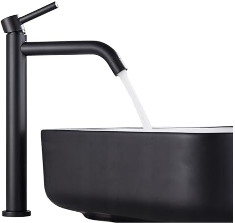Waschtischarmatur SLIM TUBE 3 - Messing, Keramikventil, Wassersparsystem, 360° drehbar für Badezimmer (Schwarz)