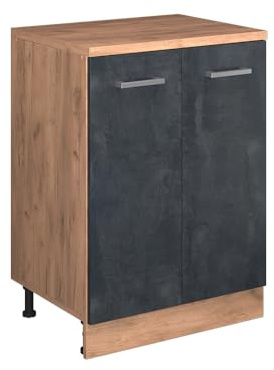 Vicco Erweiterungsschrank Rion, Schwarz Beton/Goldkraft Eiche, 60 x 46 cm ohne Schräge mit 2 Türen, kombinierbar mit Rion Dachschrägenschränken und Schrankmodulen